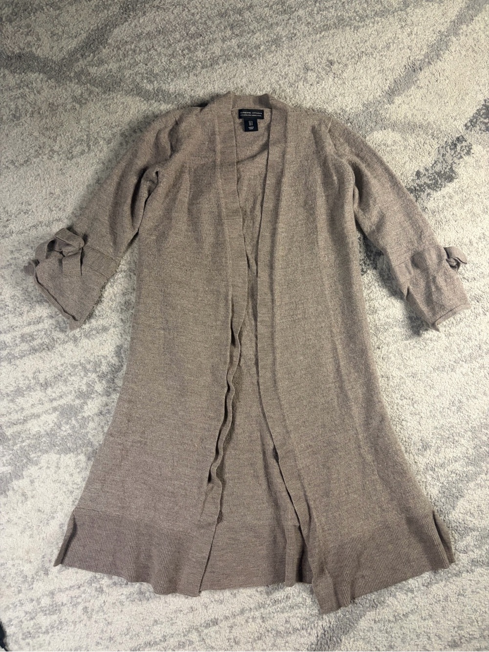 Adrienne Vittadini 100% Extrafine Merino Wool Long Cardigan Size S Bow Sleeves
